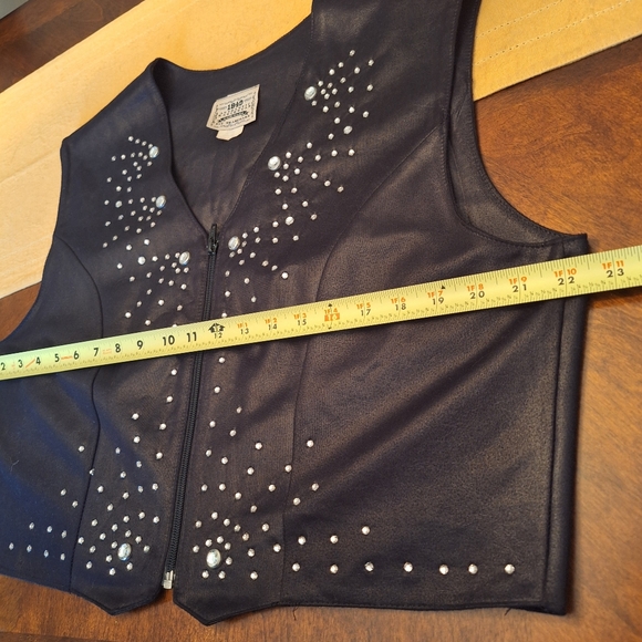 Vintage U.S.A. Jeweled Studded Black Vest Biker Vibes sz XXL - Picture 12 of 13